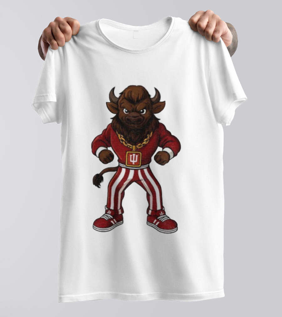 Indiana Hoosiers Buffalo Mascot Striped Pants Red Outfit T-Shirt
