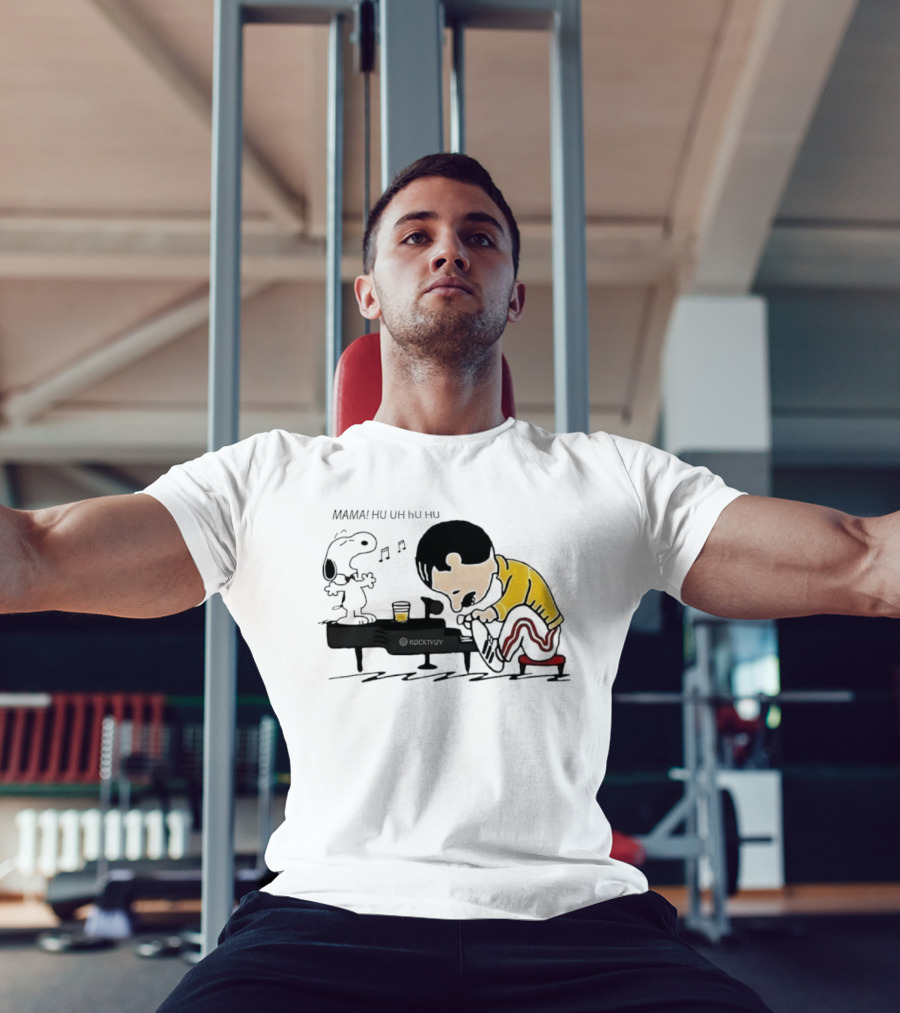 Snoopy Freddie Mercury Piano Performance Parody Peanuts Crossover T-Shirt