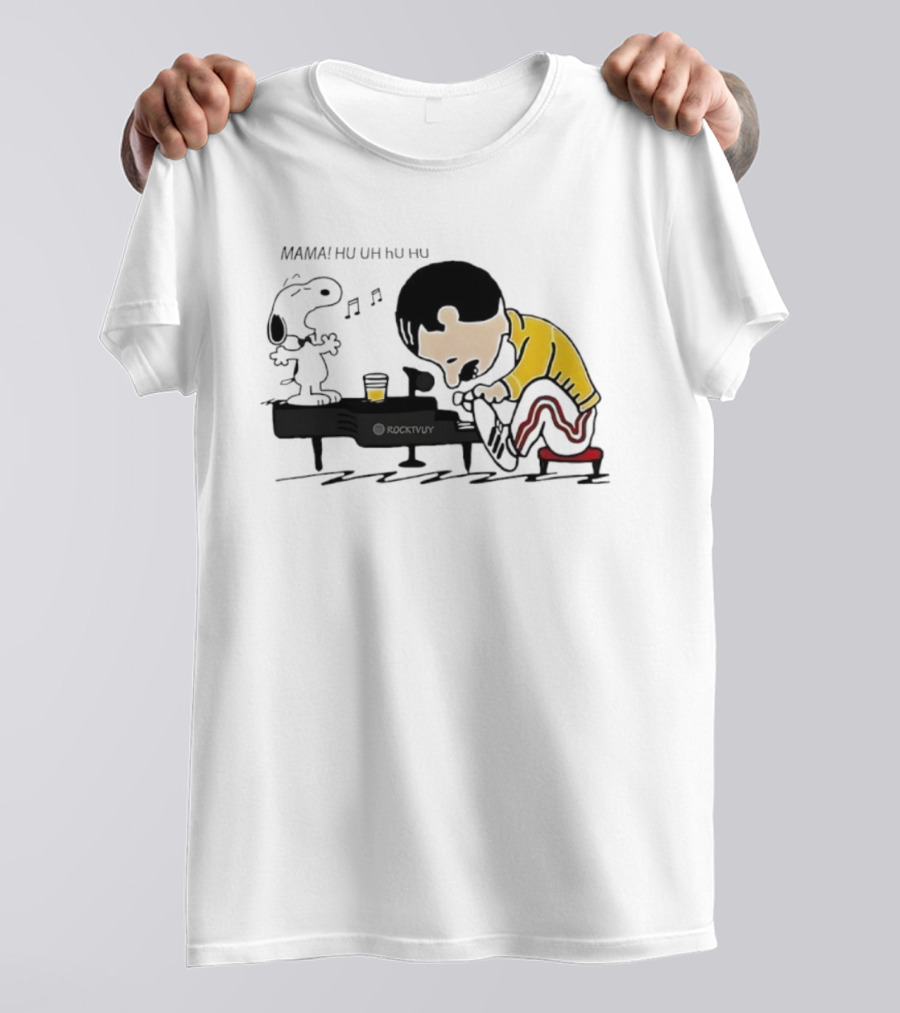 Snoopy Freddie Mercury Piano Performance Parody Peanuts Crossover T-Shirt