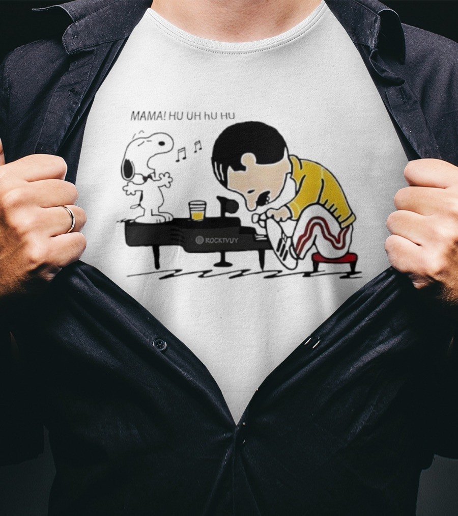 Snoopy Freddie Mercury Piano Performance Parody Peanuts Crossover T-Shirt
