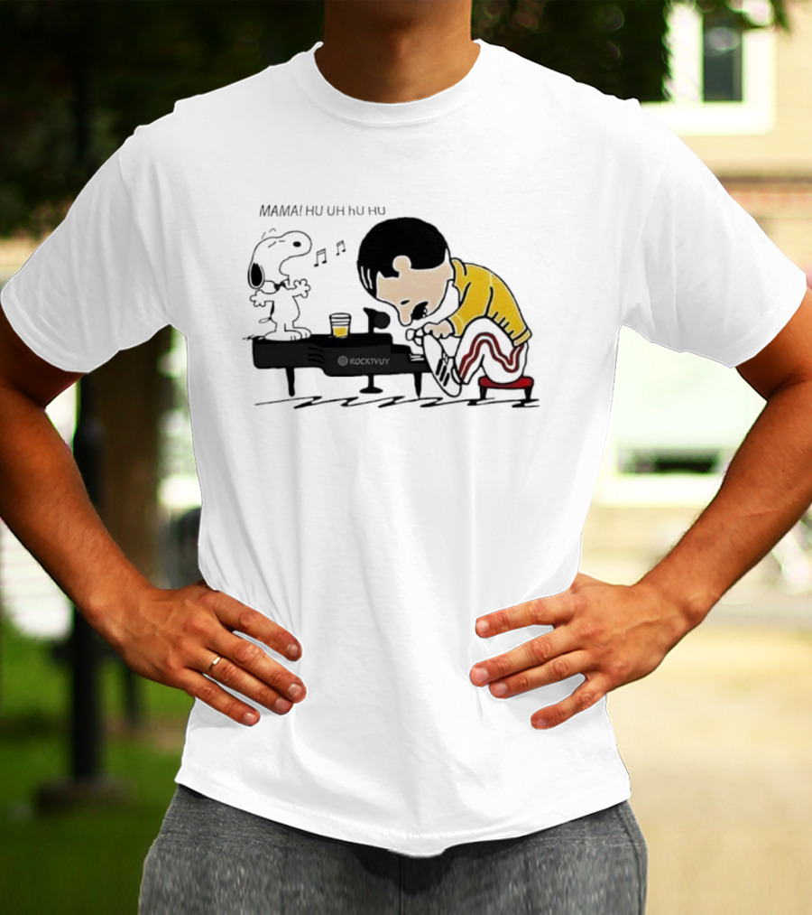 Snoopy Freddie Mercury Piano Performance Parody Peanuts Crossover T-Shirt