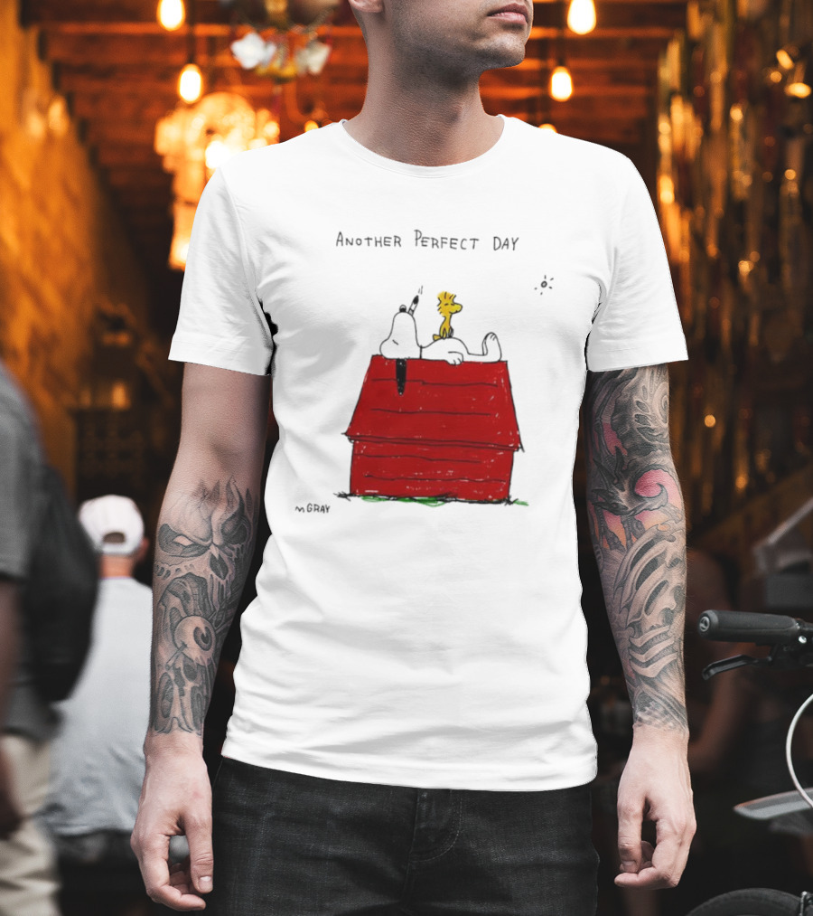 Snoopy And Woodstock Relaxing On Doghouse Perfect Day T-Shirt