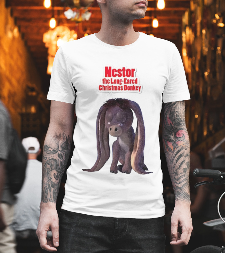 Nestor The Long Eared Christmas Donkey Character Illustration T-Shirt