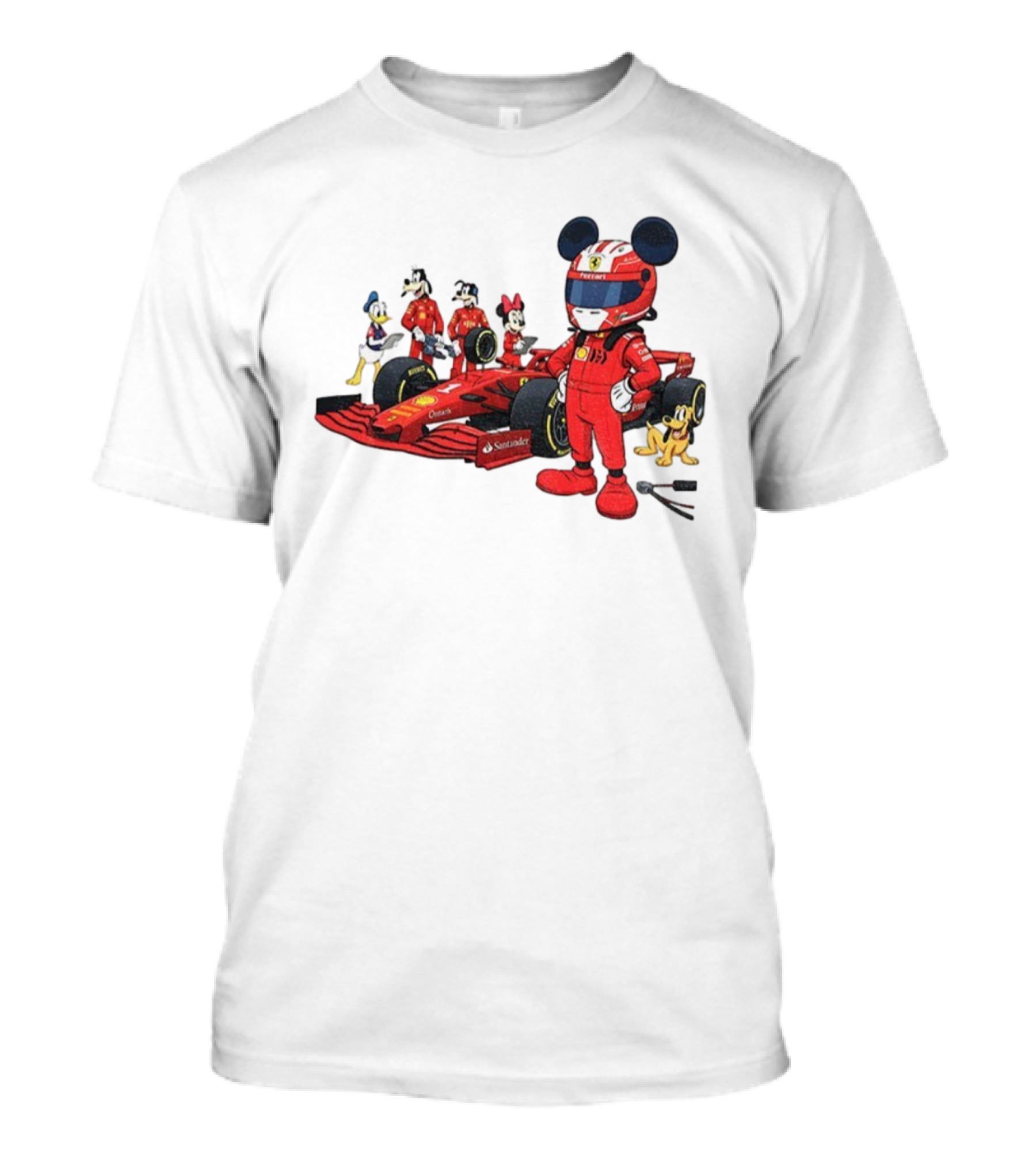 Ferrari Racing Disney Mickey Minnie Donald Goofy Pluto F1 Christmas T-Shirt