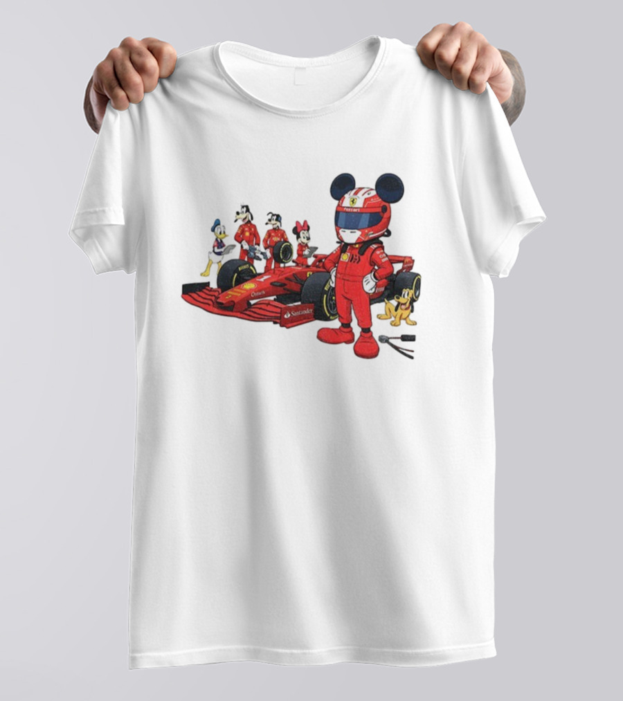 Ferrari Racing Disney Mickey Minnie Donald Goofy Pluto F1 Christmas T-Shirt