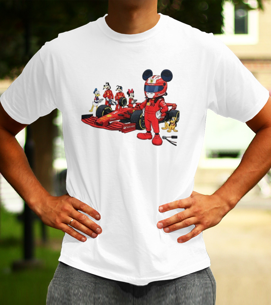 Ferrari Racing Disney Mickey Minnie Donald Goofy Pluto F1 Christmas T-Shirt