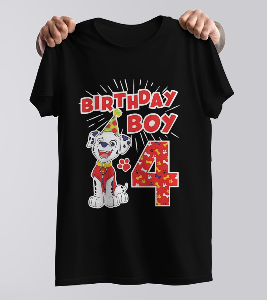 4th Birthday Boy Celebration With Cute Pup And Party Hat T-Shirt