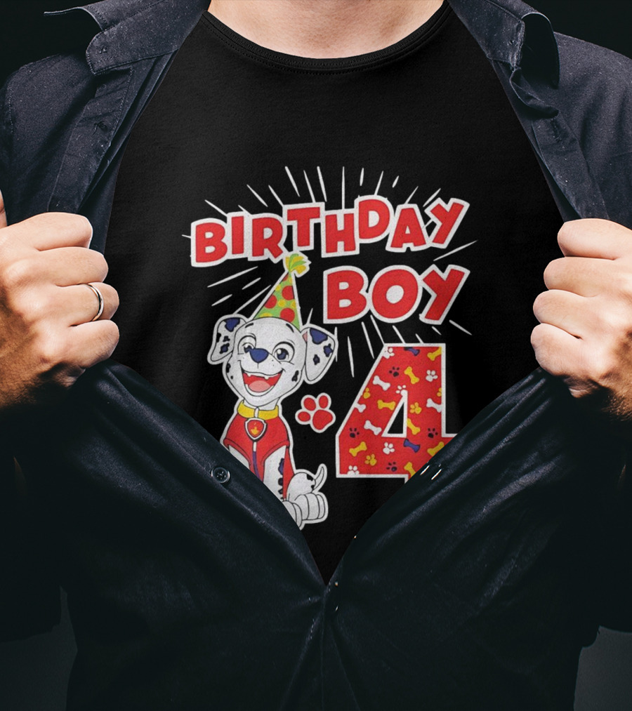 4th Birthday Boy Celebration With Cute Pup And Party Hat T-Shirt