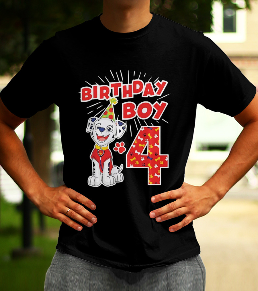 4th Birthday Boy Celebration With Cute Pup And Party Hat T-Shirt