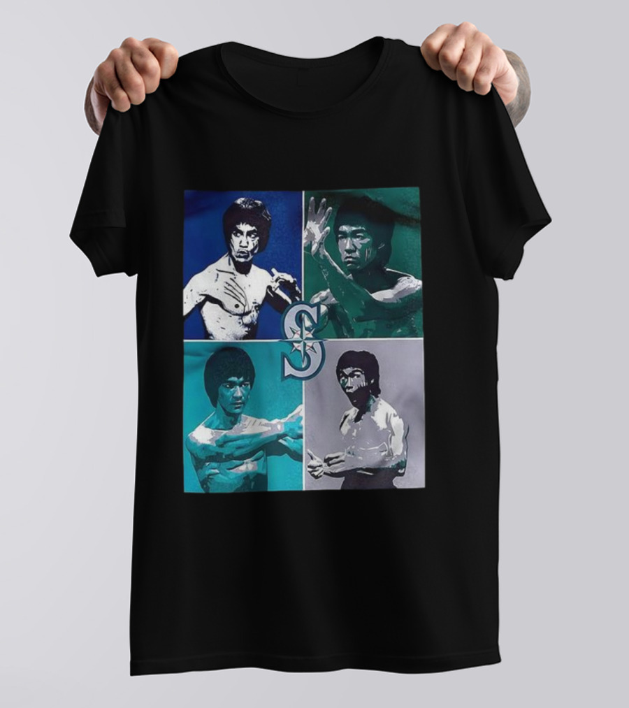 Bruce Lee Seattle Mariners SC Star Emblem Four Pop Art Portraits T-Shirt