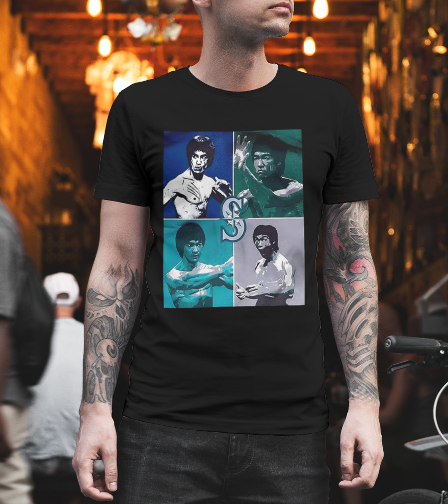 Bruce Lee Seattle Mariners SC Star Emblem Four Pop Art Portraits T-Shirt