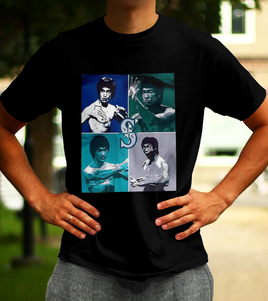 Bruce Lee Seattle Mariners SC Star Emblem Four Pop Art Portraits T-Shirt