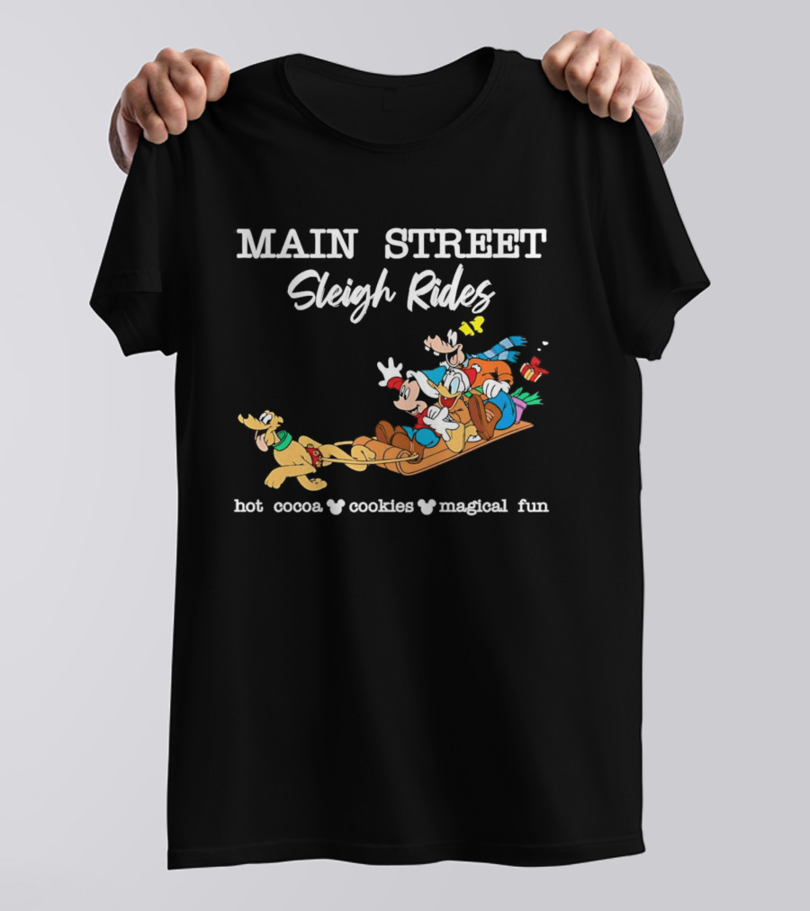 Main Street Sleigh Rides Mickey And Friends Hot Cocoa Cookies Magical Fun T-Shirt