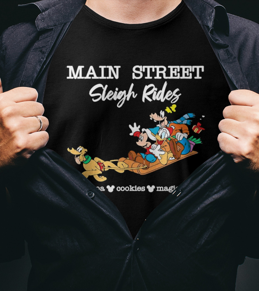 Main Street Sleigh Rides Mickey And Friends Hot Cocoa Cookies Magical Fun T-Shirt