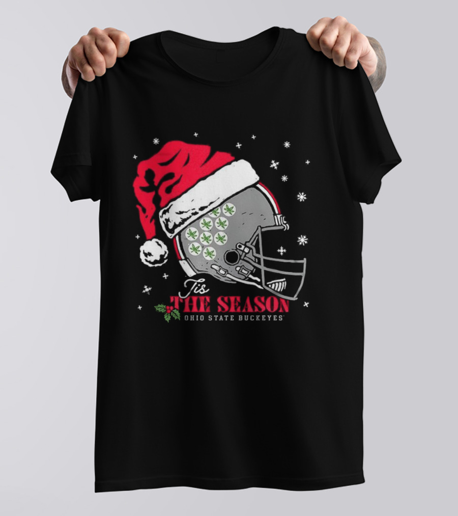 Tis The Season Ohio State Buckeyes Football Santa Helmet Christmas T-Shirt