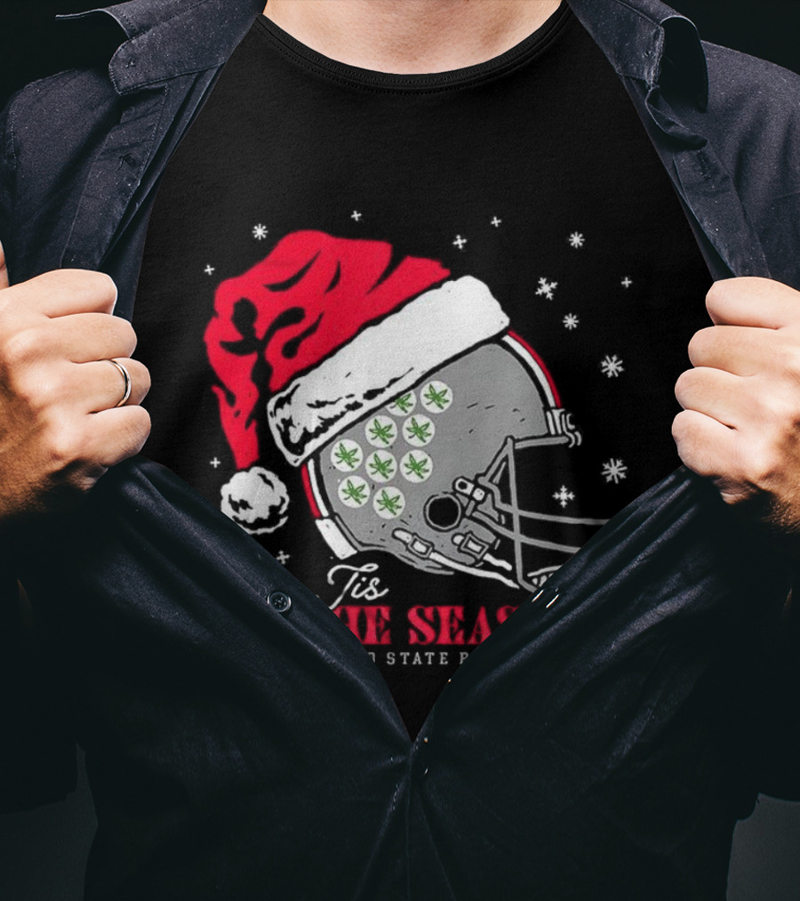 Tis The Season Ohio State Buckeyes Football Santa Helmet Christmas T-Shirt