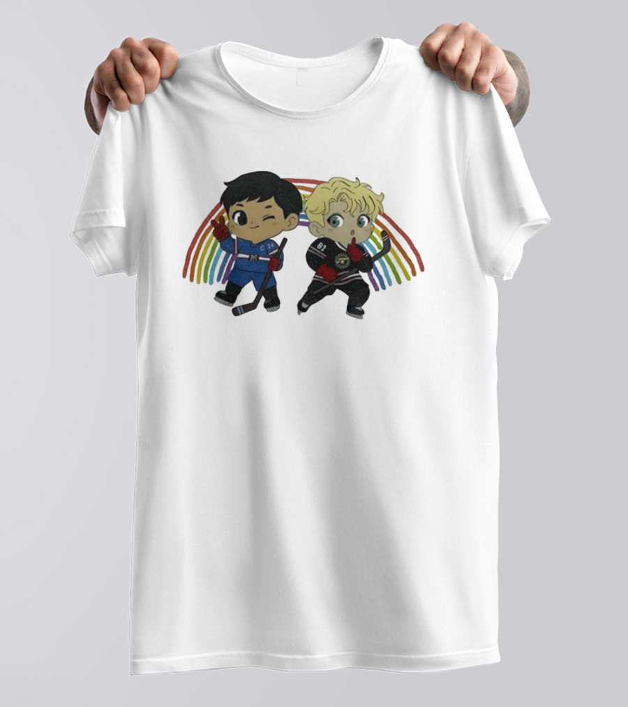 Hollanov Pride Heated Rivalry Chibi Hockey Players Rainbow T-Shirt