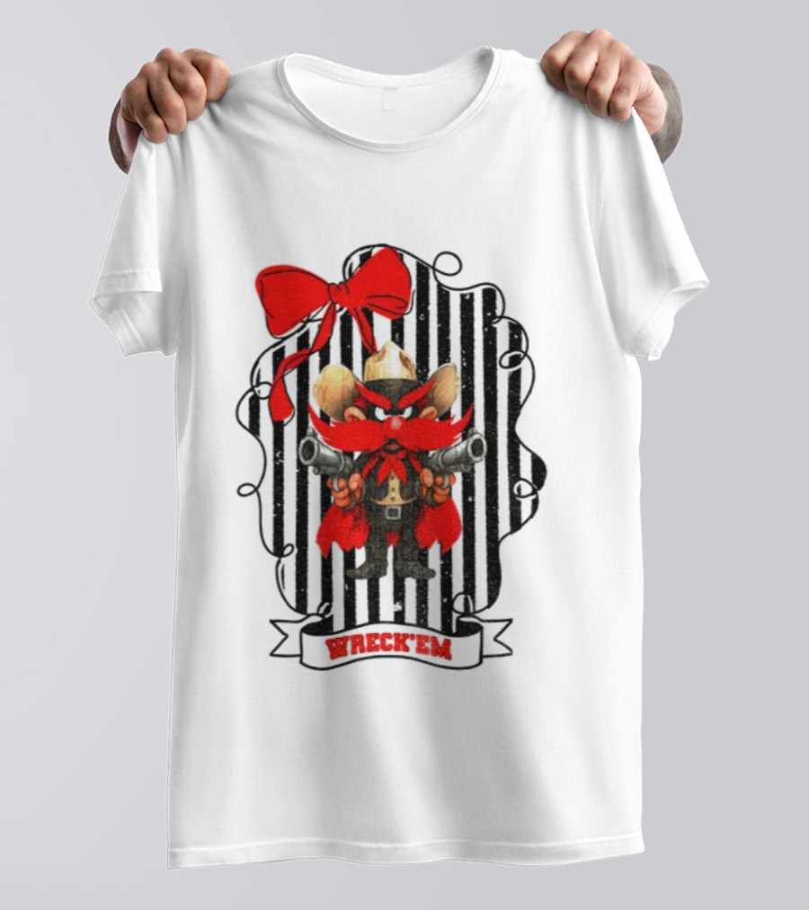 Texas Tech Red Raiders 2025 Mascot Vintage Raider Red Guns Up Wreck 'Em Bow T-Shirt