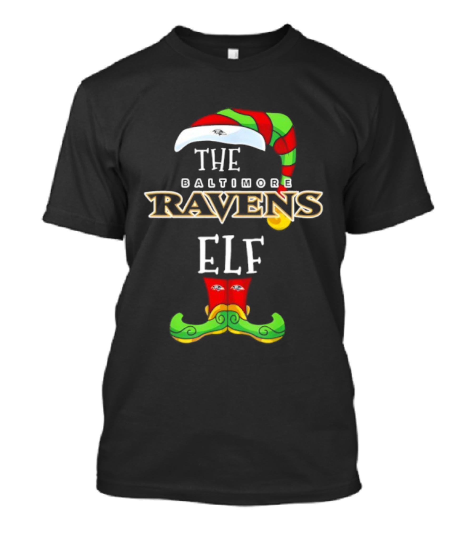 Baltimore Ravens Christmas Elf Hat Festive Sports Theme T-Shirt