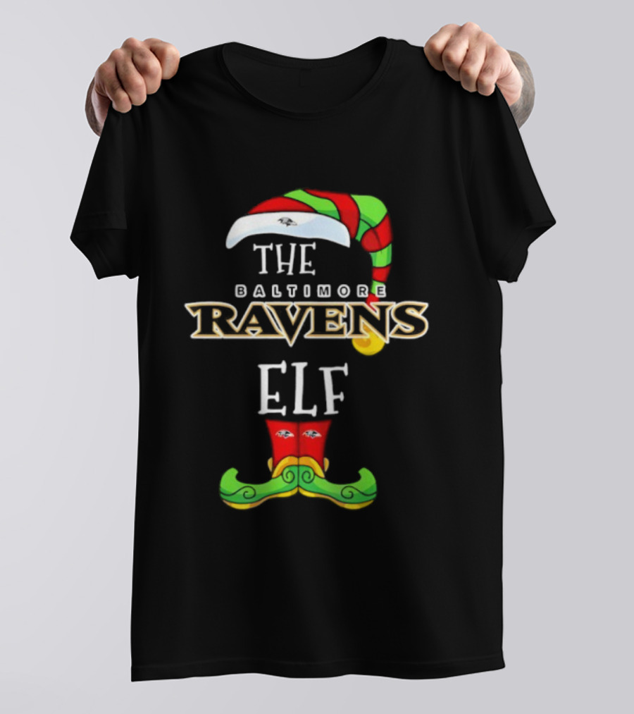 Baltimore Ravens Christmas Elf Hat Festive Sports Theme T-Shirt