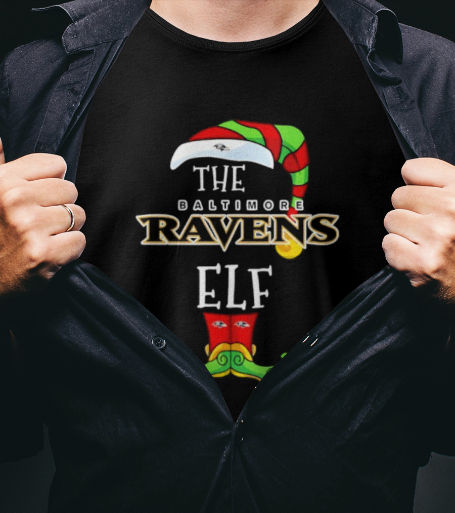 Baltimore Ravens Christmas Elf Hat Festive Sports Theme T-Shirt
