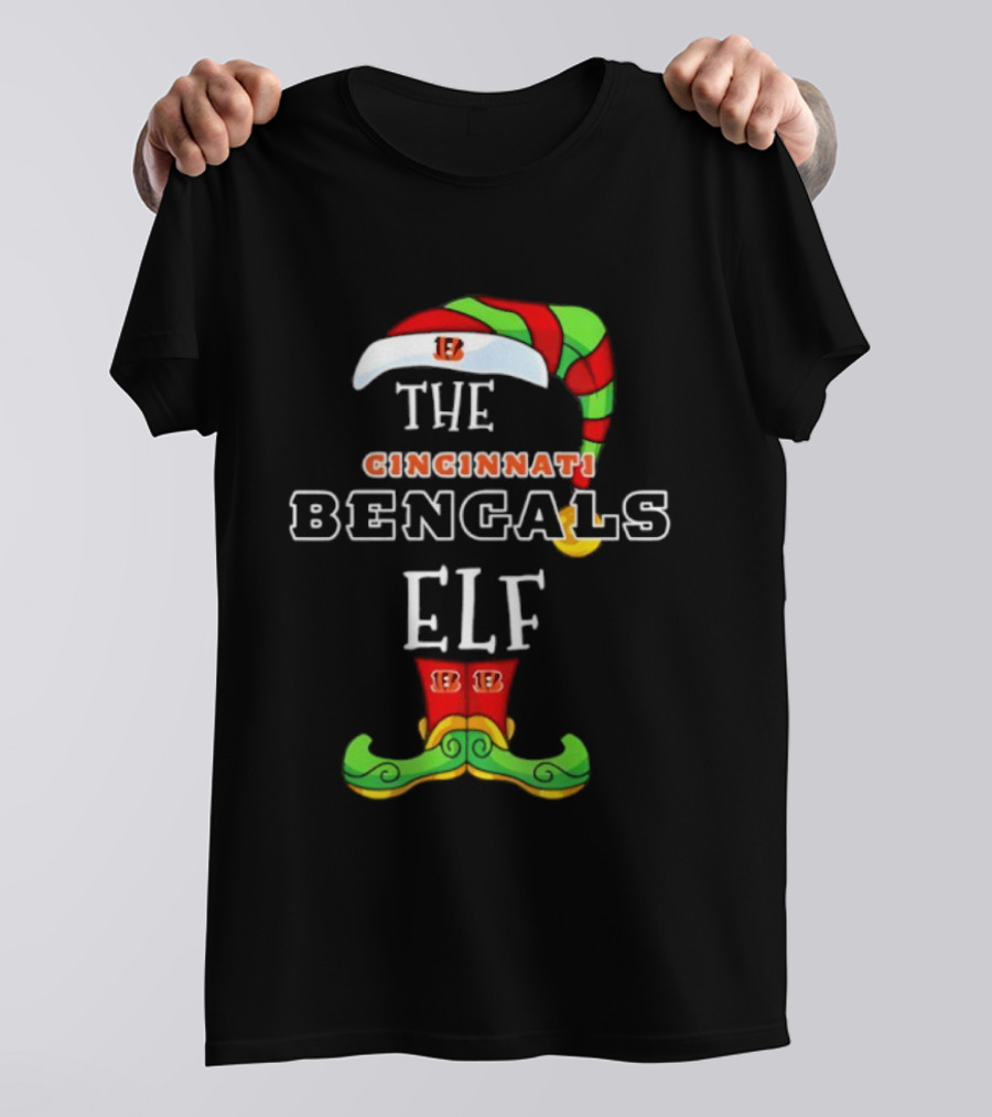 Cincinnati Bengals Christmas Elf Hat And Shoes Holiday Spirit T-Shirt