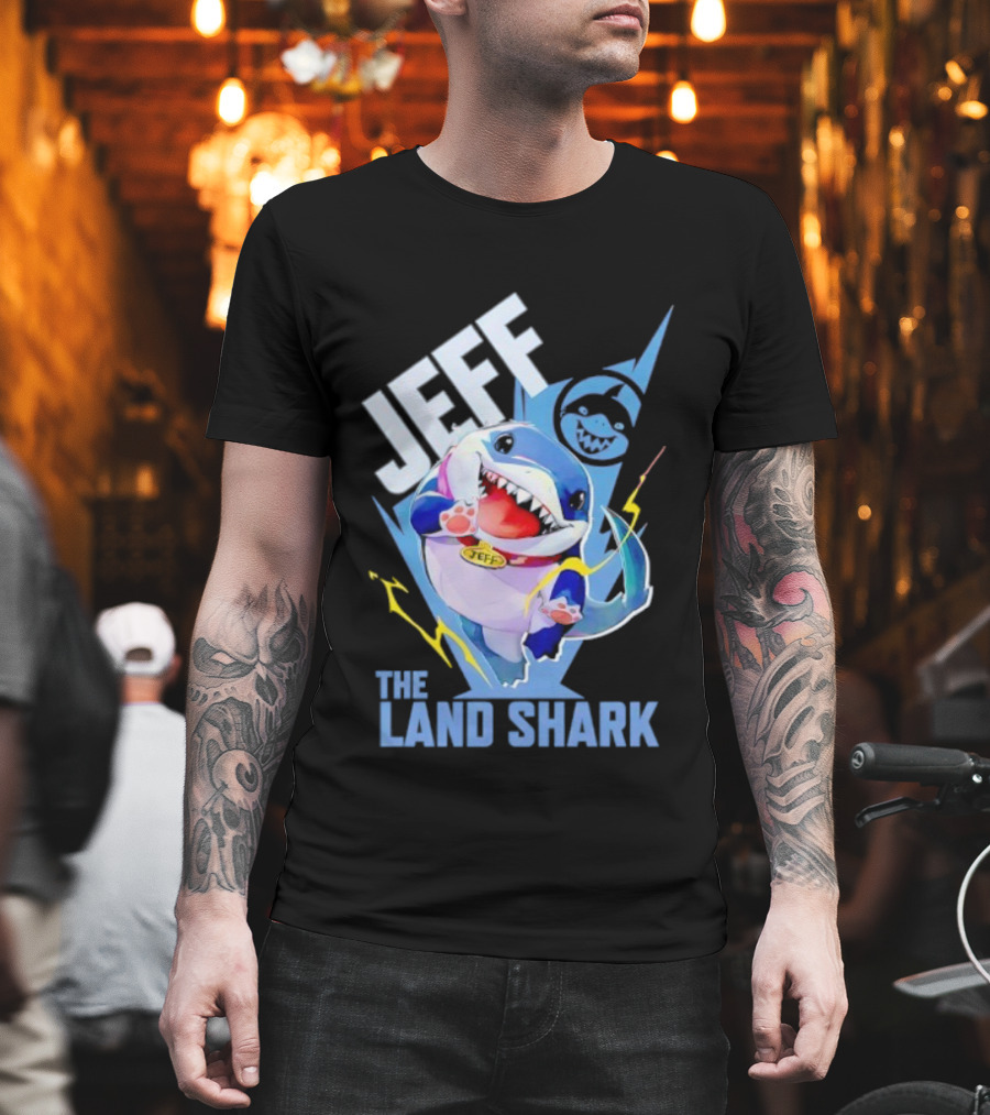 Jeff The Landshark Fun Colorful Cartoon Character With Lightning Bolt T-Shirt