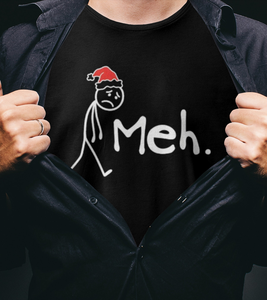 Meh Funny Christmas Introvert Santa Hat Stick Figure T-Shirt