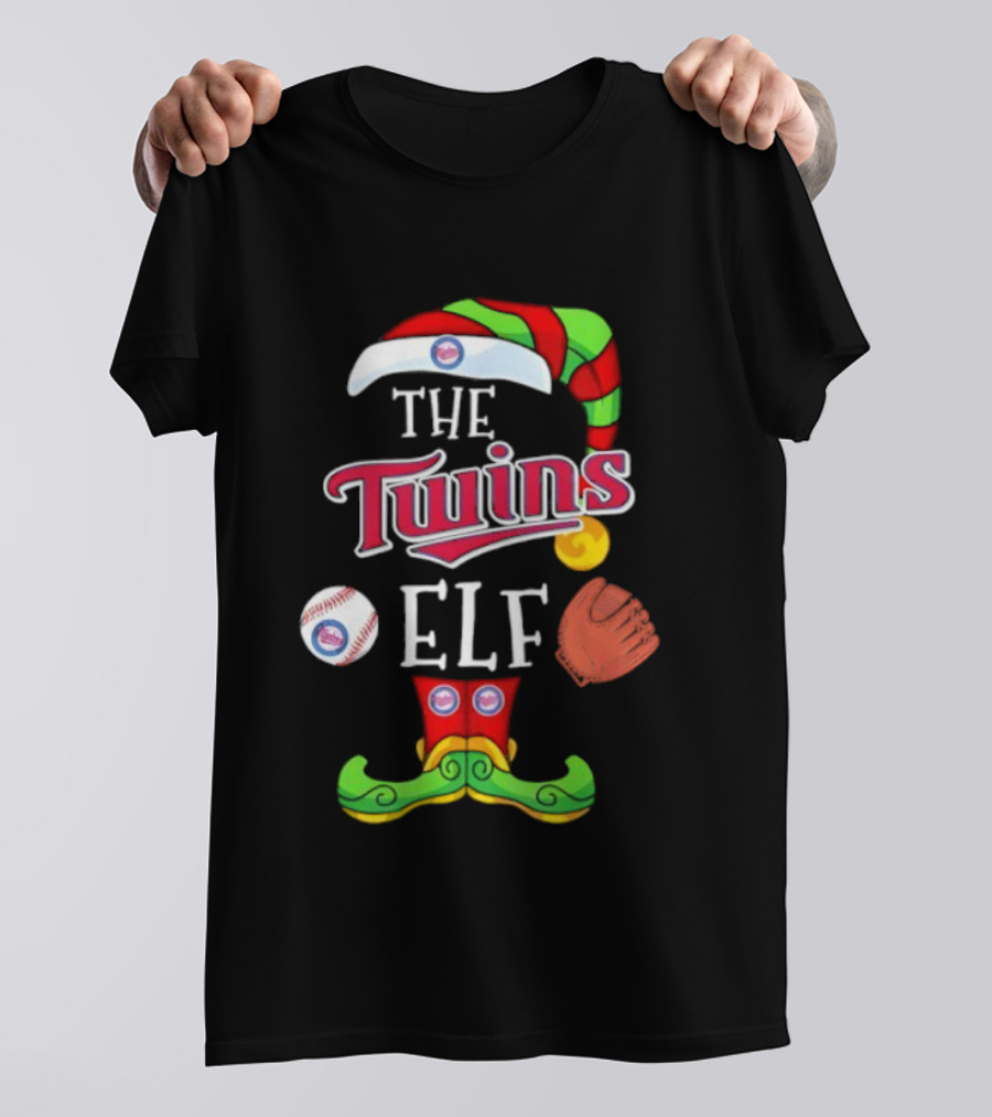 The Twins ELF Holiday Baseball Theme Hat And Glove T-Shirt