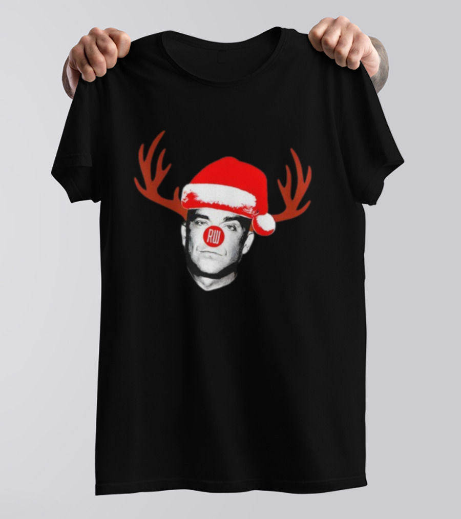 Rudolph Robbie Reindeer Santa Hat RW Nose Antlers Holiday T-Shirt