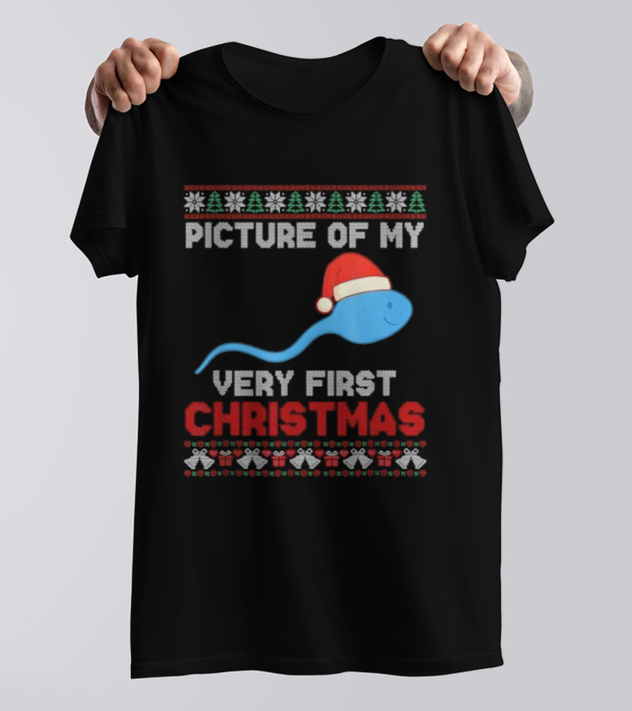 Picture Of My Very First Christmas Joke Funny Xmas Santa Hat Sperm T-Shirt