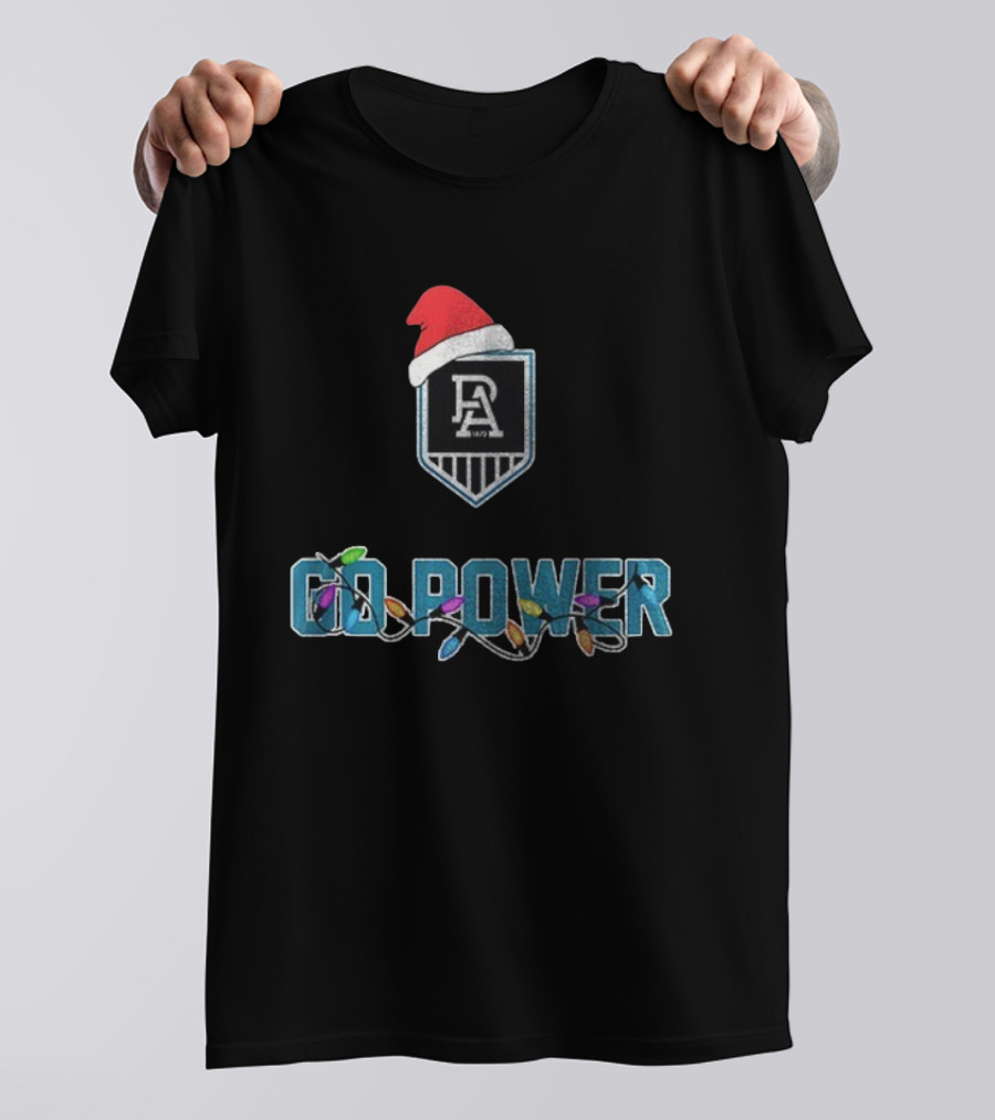 Port Adelaide Santa Hat Christmas Lights Go Power Players T-Shirt