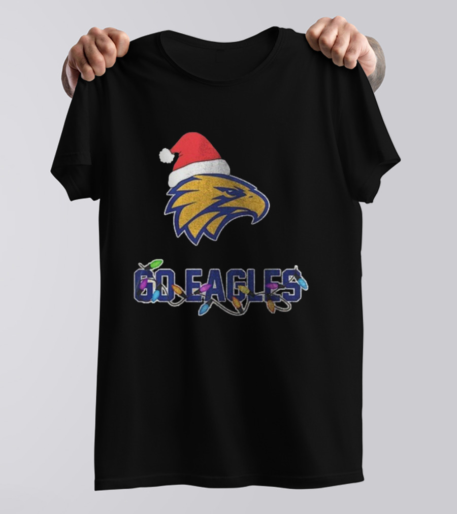 West Coast Eagles Go Eagles Christmas Santa Hat And Lights T-Shirt