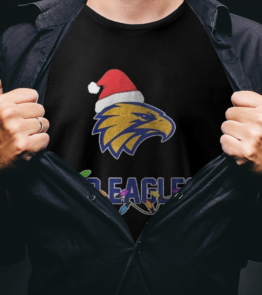 West Coast Eagles Go Eagles Christmas Santa Hat And Lights T-Shirt