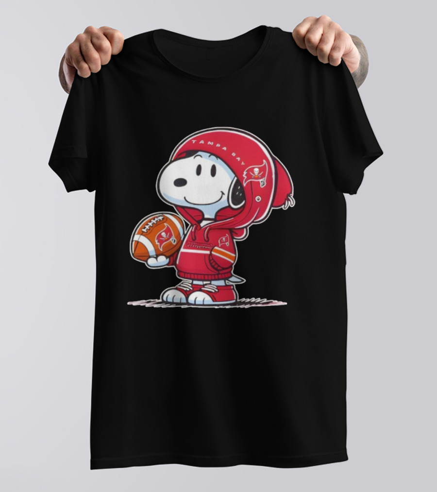 Snoopy Tampa Bay Buccaneers Football Outfit With Helmet And Ball Peanuts NFL Fan T-Shirt