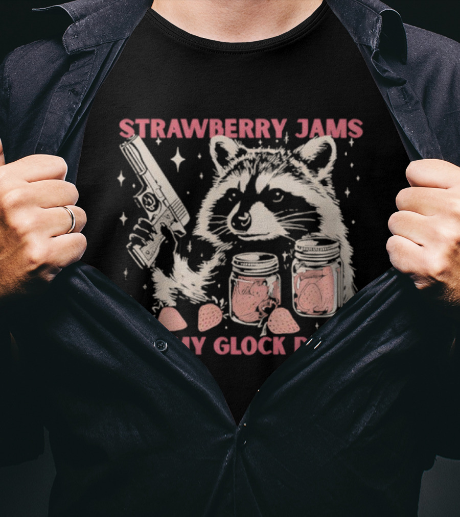 Strawberry Jams Raccoon But My Glock Don't Gun Humor T-Shirt