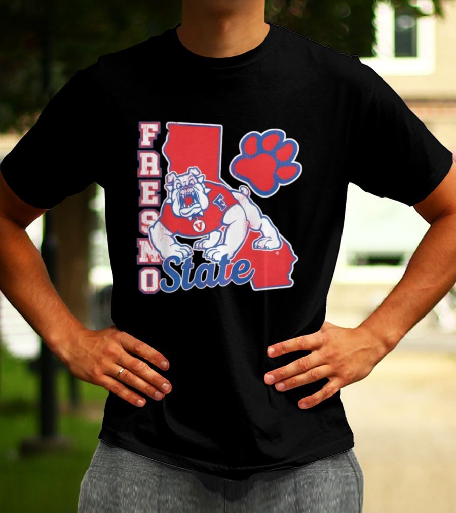 Fresno State CA Bulldog Paw Print And State Outline T-Shirt