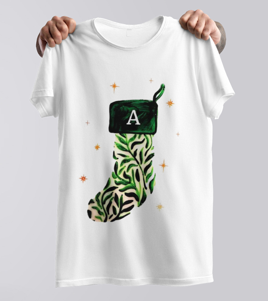 A Stocking Christmas Personalized A Monogram Leaf Pattern Holiday T-Shirt