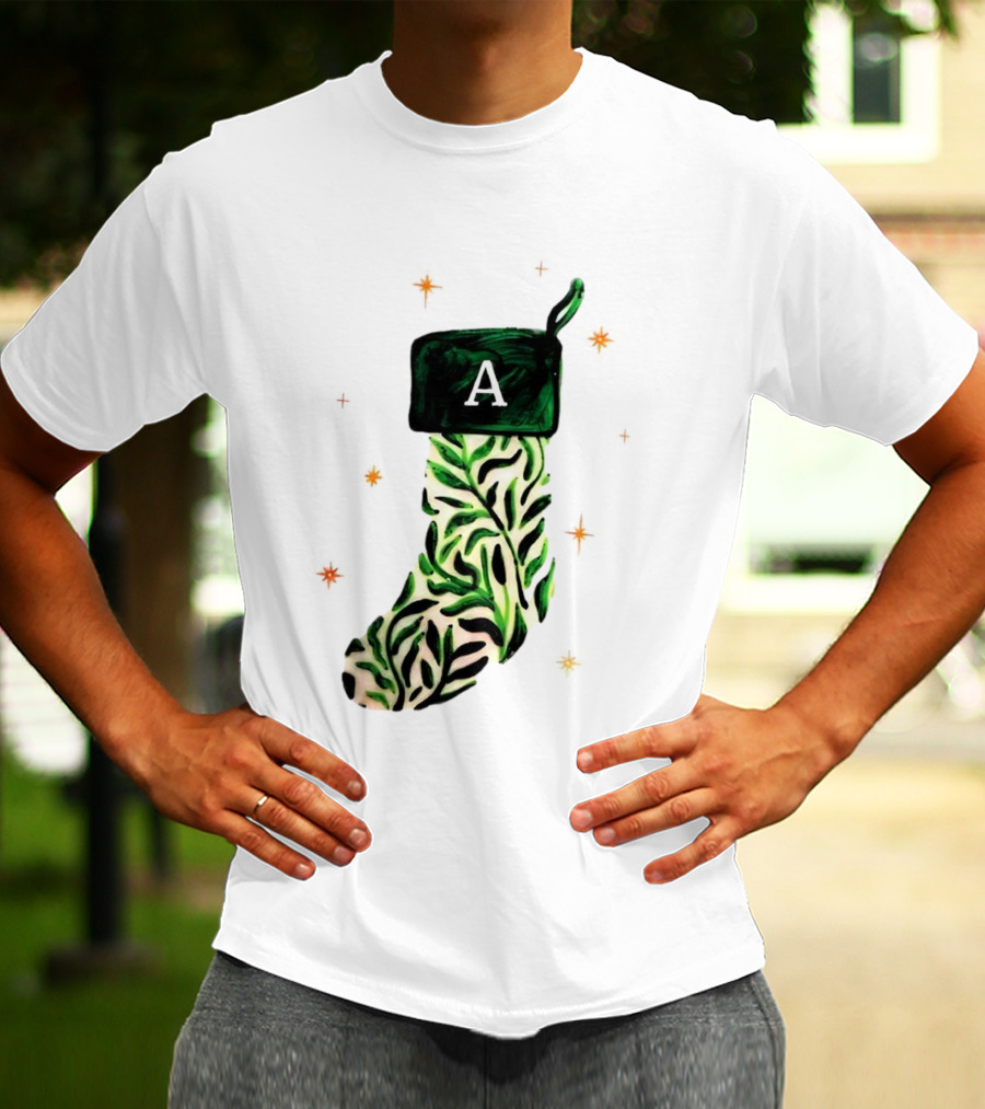 A Stocking Christmas Personalized A Monogram Leaf Pattern Holiday T-Shirt