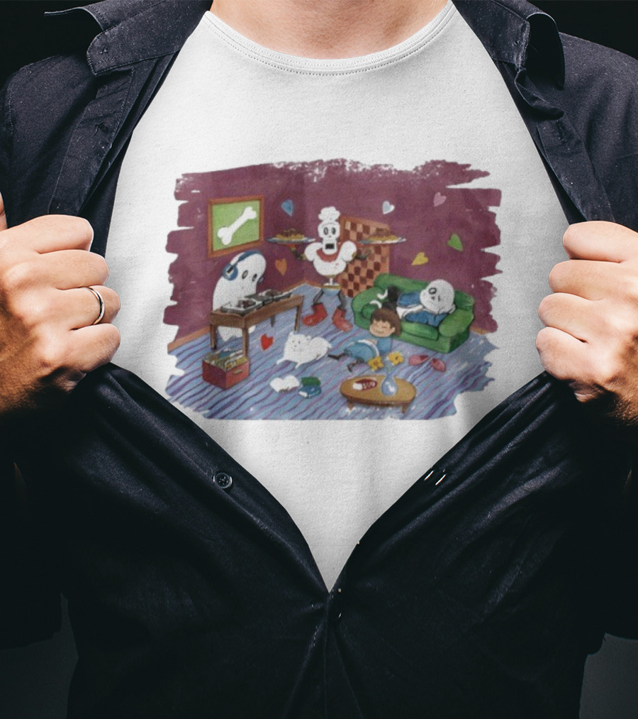 Undertale Square Enix Cozy Scene Papyrus Napstablook Frisk Sans Fun T-Shirt