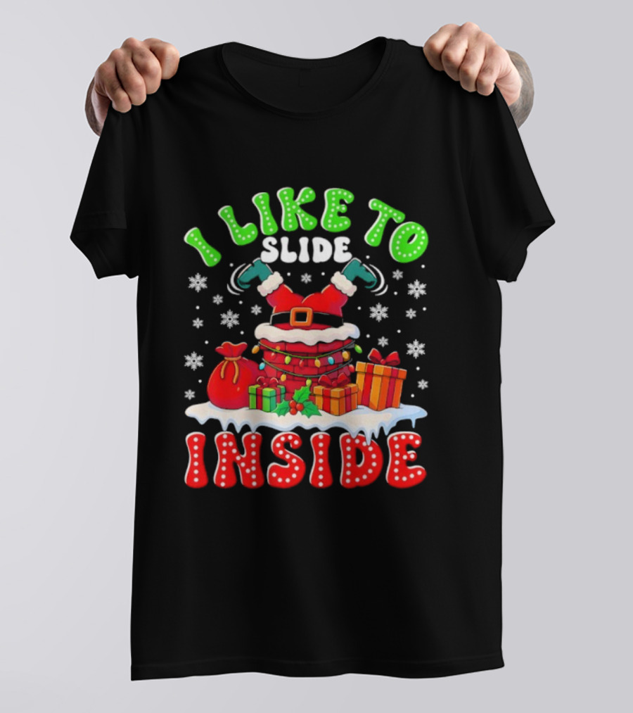 I Like To Slide Inside Funny Santa Christmas Couple Matching T-Shirt