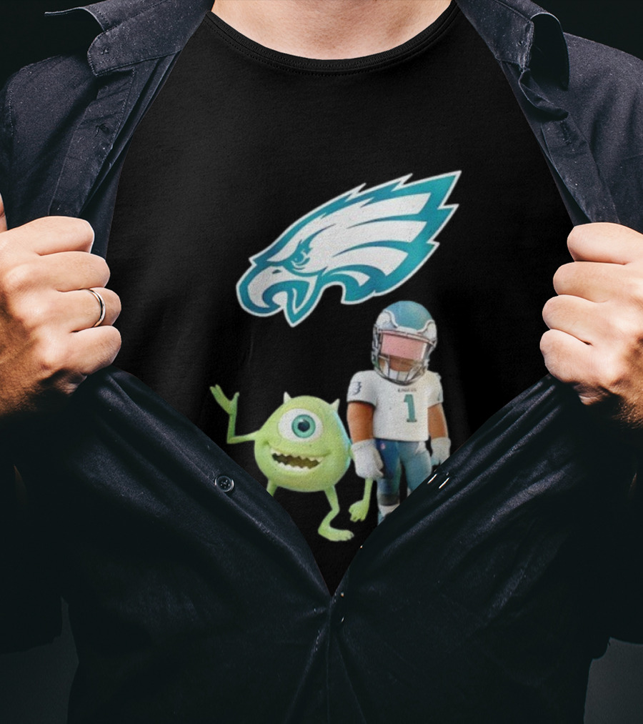 Philadelphia Eagles NFL Mike Wazowski Collaboration Football Fan Gear T-Shirt