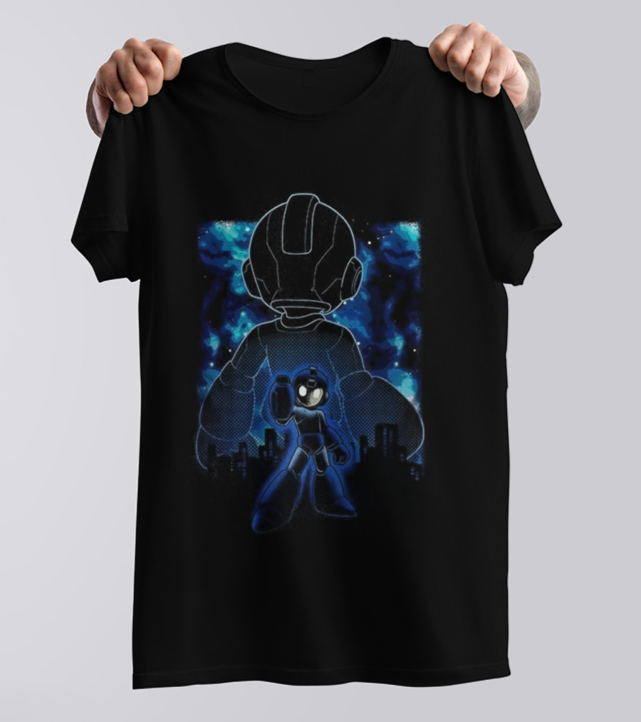 Rockman Nebula Mega Man Classic Video Game Skyline Retro Style T-Shirt