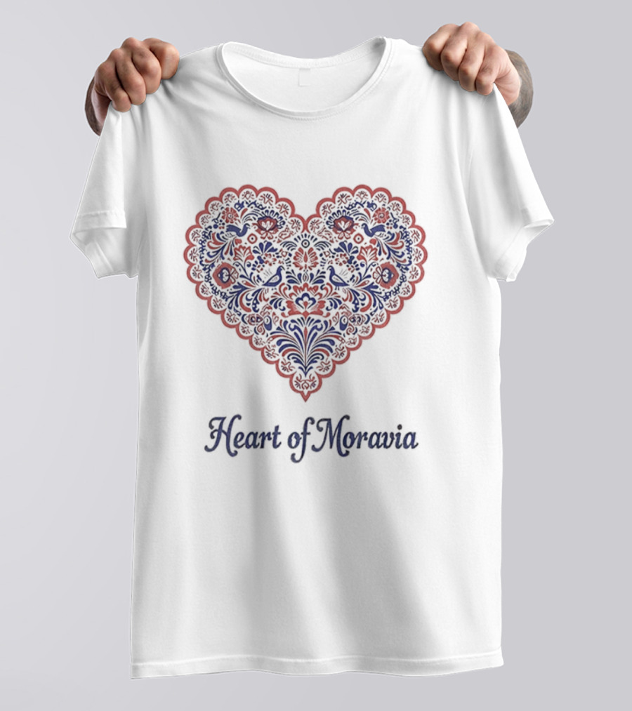 Heart Of Moravia Traditional Red Blue Floral Pattern T-Shirt