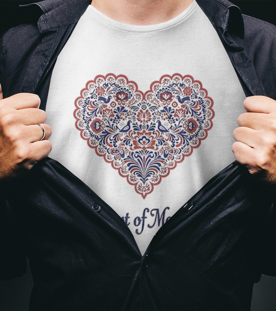 Heart Of Moravia Traditional Red Blue Floral Pattern T-Shirt