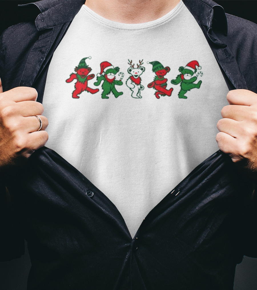 Grateful Dead Dancing Bears Christmas Santa Reindeer Holiday Gildan T-Shirt