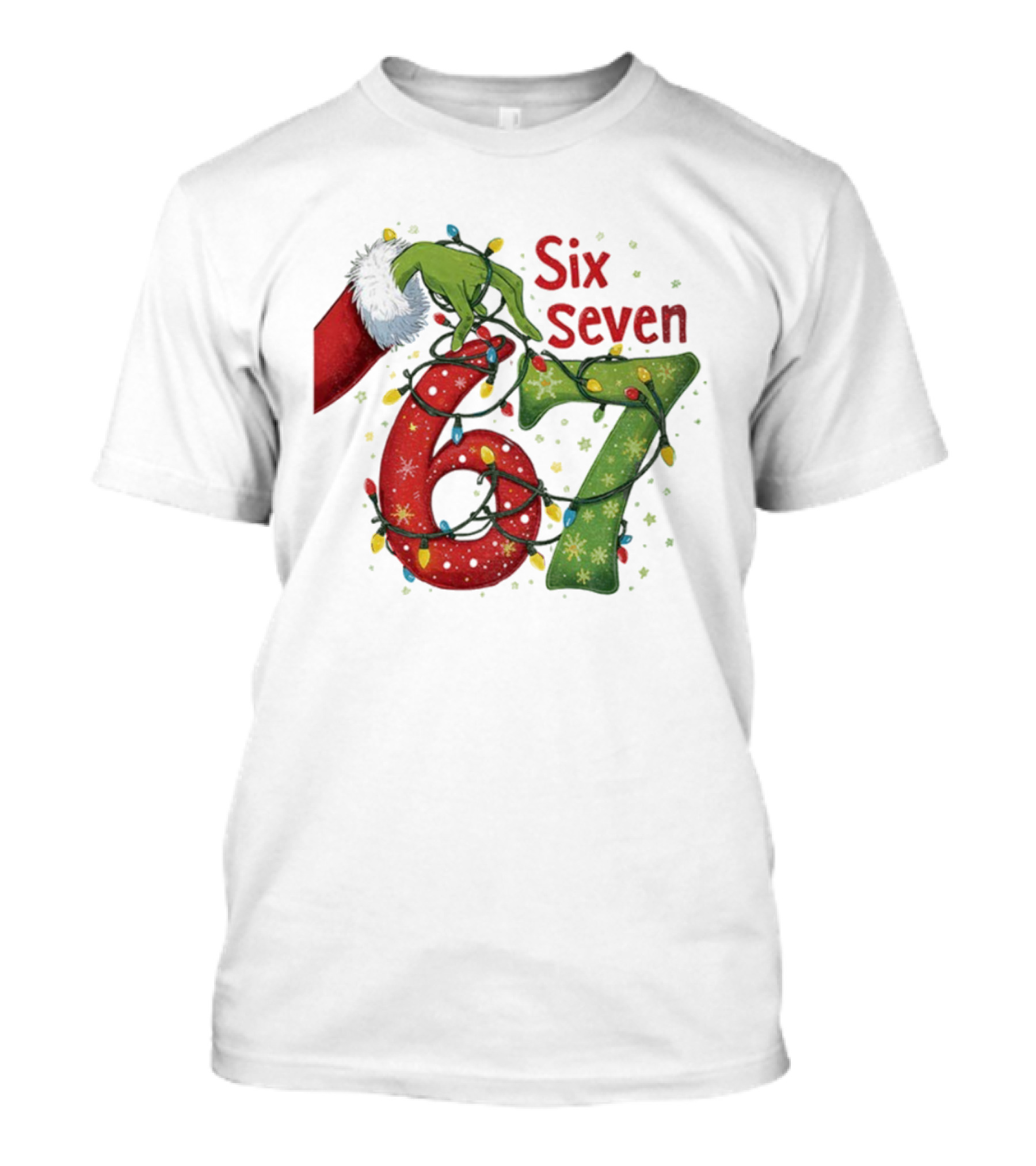 Merry Christmas 2025 Grinch Hand Six Seven Holiday Lights T-Shirt