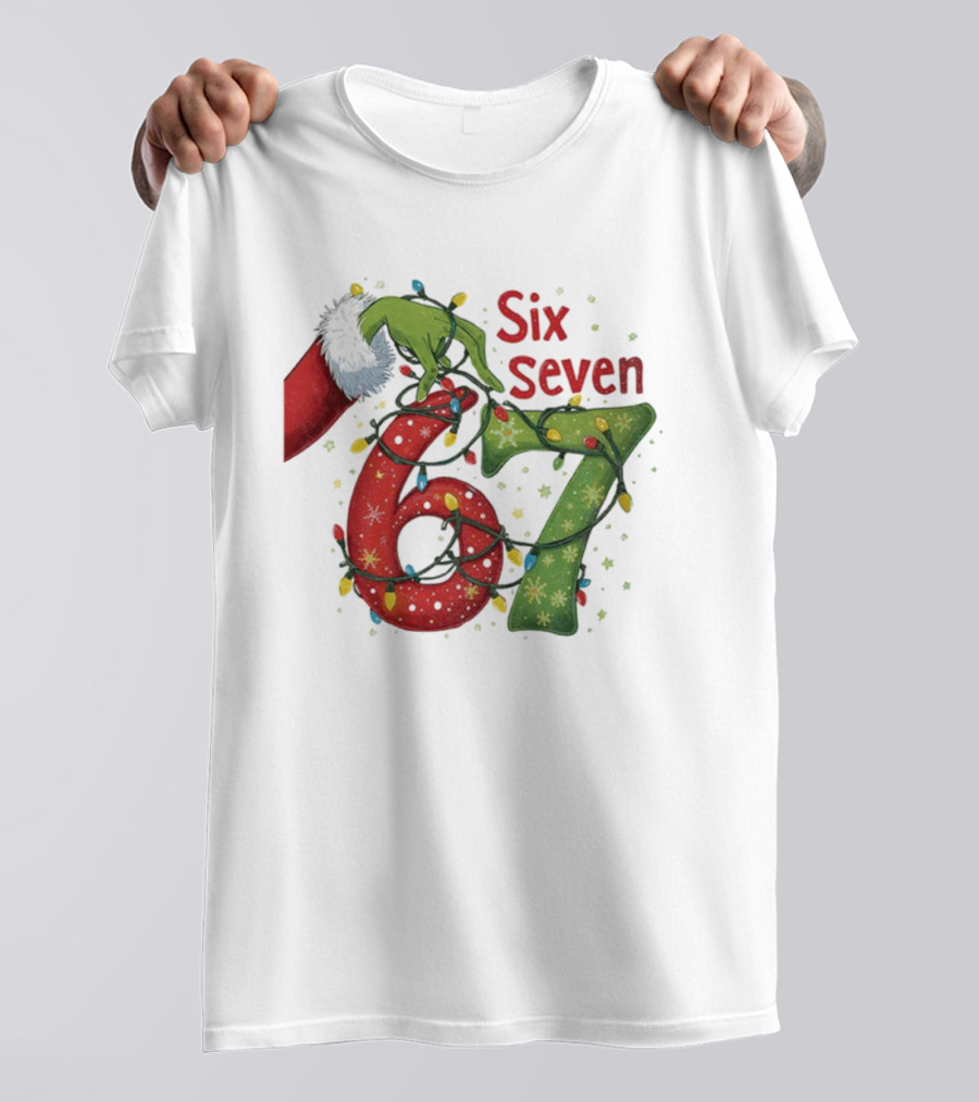 Merry Christmas 2025 Grinch Hand Six Seven Holiday Lights T-Shirt