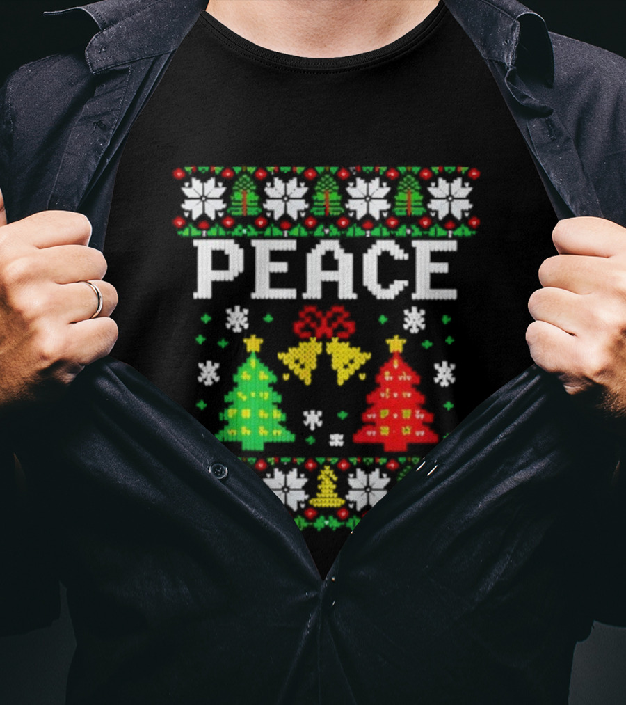 Peace Christmas Trees Snowflakes Matching Ugly Sweater T-Shirt