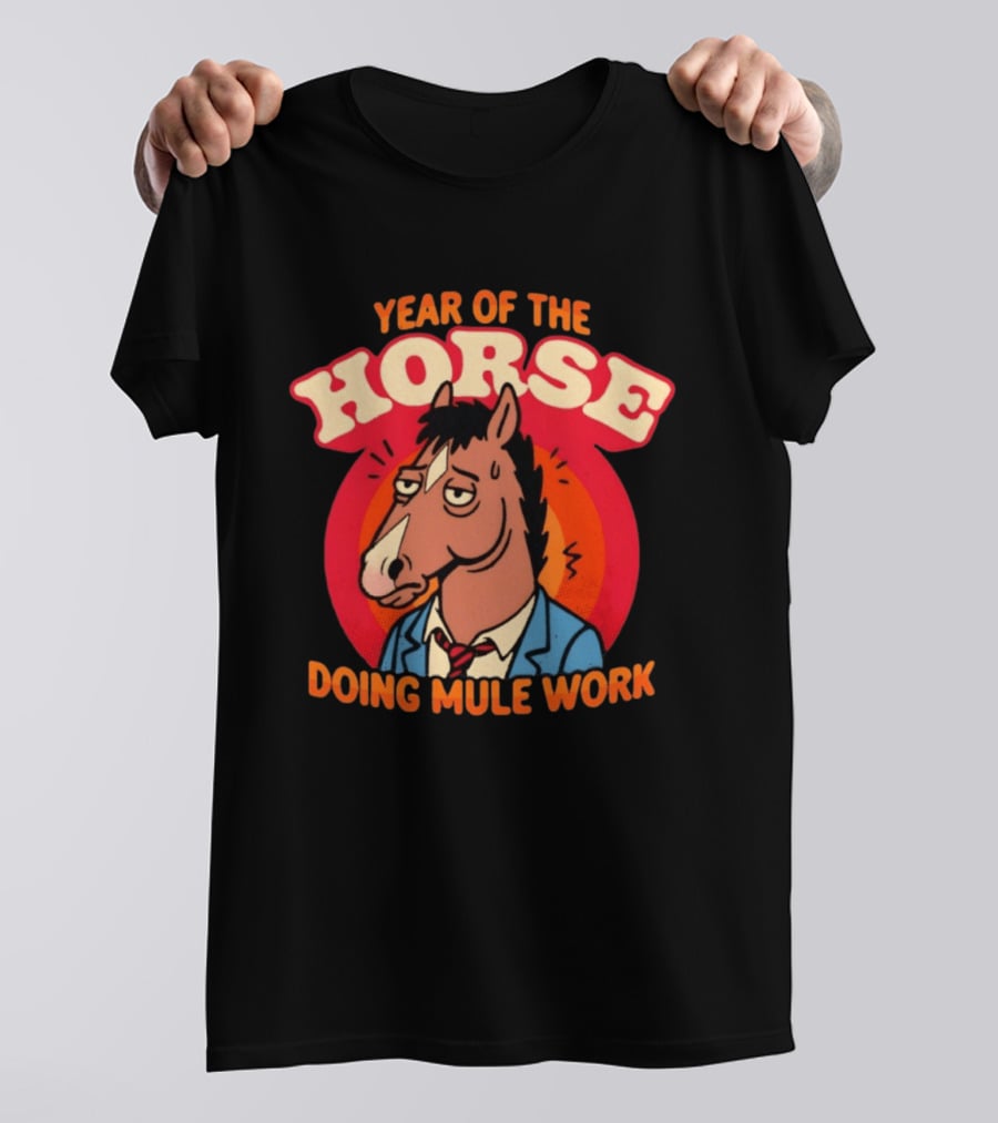 Year Of The Horse Doing Mule Work 2026 Retro Cartoon T-Shirt